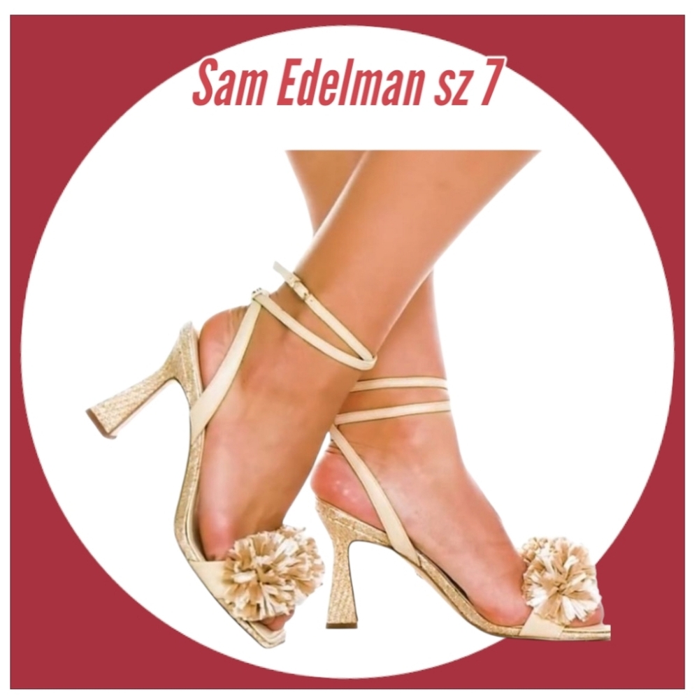 New Sam Edelman Leather Ankle Wrap Heeled Sandals sz 7 - Picture 4 of 15